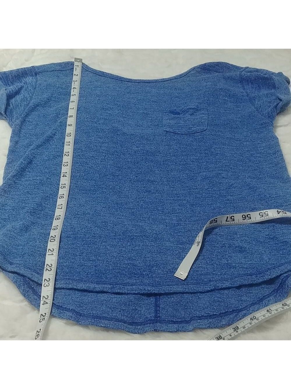 Abercrombie & Fitch M Blue Short Rolled Sleeve Low Back Top - Picture 6 of 9